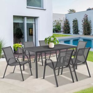 IDMarket Salon de jardin 6 places gris anthracite et chaises empilables