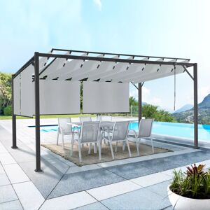 IDMarket Pergola acier lames orientables 3x4 m avec 4 stores gris clair