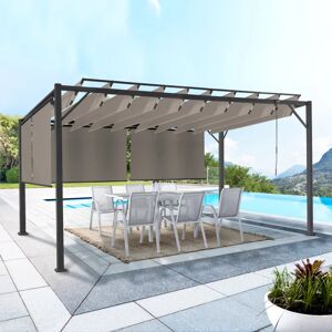 IDMarket Pergola acier lames orientables 3x4m avec 4 stores taupe