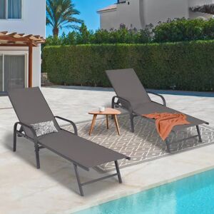 IDMarket Lot de 2 transats inclinables pour jardin en acier gris et toile grise