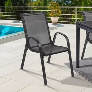 IDMarket Lot de 4 chaises de jardin empilables en métal gris anthracite et textilène