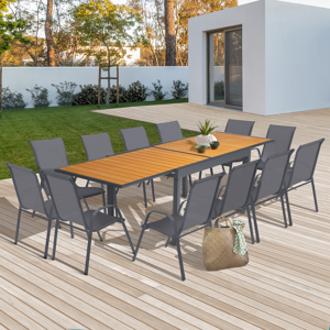 IDMarket Salon de jardin bois et gris anthracite avec table extensible et 12 chaises - Publicité