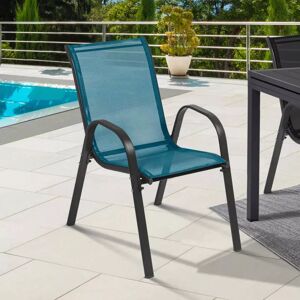 IDMarket Lot de 6 chaises de jardin empilables en métal gris, noir et bleu et textilène