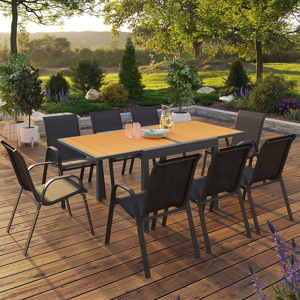 IDMarket Salon de jardin gris et bois extensible