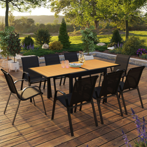 IDMarket Salon de jardin avec table bois et noir + 8 chaises