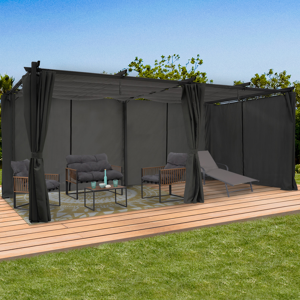 IDMarket Pergola toit rétractable avec rideaux gris anthracite