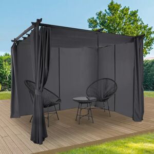 IDMarket Pergola toit rétractable 3x3m gris anthracite avec 4 rideaux