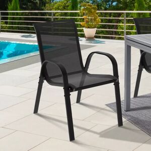 IDMarket Lot de 4 chaises de jardin empilables en métal noir et textilène