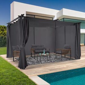 IDMarket Pergola toit rétractable 3x4m gris avec 4 rideaux