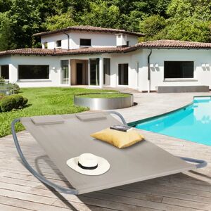 IDMarket Lit bain de soleil double taupe en toile