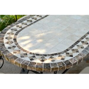 Table de jardin en mosaA¯que marbre travertin ovale 160-180-240  OVALI