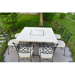 LivingRoc Table de jardin carrA©e mosaA¯que de marbre-travertin CAPRI