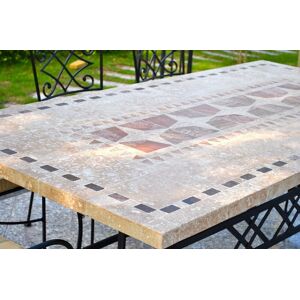 LivingRoc Table de jardin mosaique marbre pierre naturelle 120-160-200-240 TAMPA