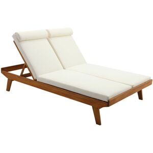 Miliboo Bain de soleil double avec dossiers multipositions beige et bois massif L127 cm CARACAS - Publicité