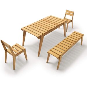 Mobili Fiver Ensemble de jardin Elena en bois Couleur Teck, Table (160x80), 2 Chaises et 1 Banc de trois places