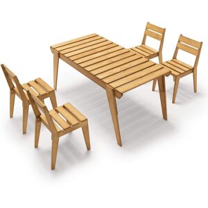 Mobili Fiver Ensemble de jardin Elena en bois Couleur Teck, Table (160x80) et 4 Chaises