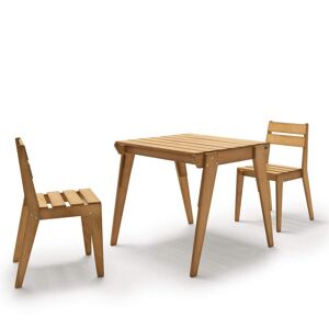 Mobili Fiver Ensemble de jardin Elena en bois Couleur Teck, Table (80x80) et 2 Chaises