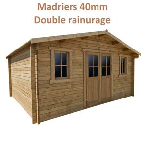 Abri en bois massif 19,8m² PLUS 40mm traite teinte marron Gardy Shelter