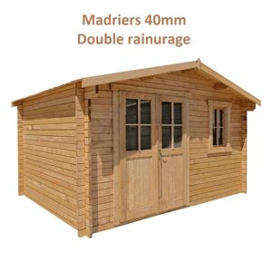 Abri de jardin 12m² PLUS en bois 40mm traité teinté marron Gardy Shelter - Publicité