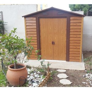 Abri de jardin en metal aspect bois 4,6m² + kit d'ancrage - X-METAL