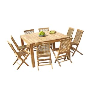 Wilsa Salon de jardin en bois de teck – 1 table carrée 140 cm et 8 chaises - Publicité