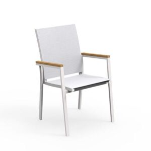 TALENTI set de 4 chaises avec accoudoirs d'extérieur TIMBER Collection PiùTrentanove (White - Tissu, aluminium peint et teak)