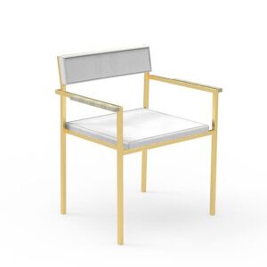 TALENTI set de 2 chaises avec accoudoirs d'extérieur CASILDA Collezione Icon (Gold / White - Tissu, acier peint et Travertin argent) - Publicité