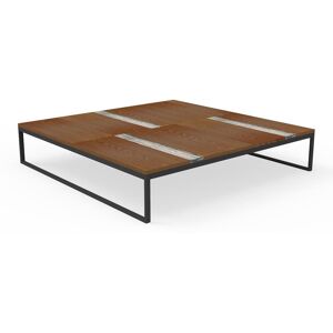 TALENTI table basse 140x140 cm d'extérieur CASILDA Collezione Icon (Graphite - Acier peint, bois de pierre et travertin de titane) - Publicité