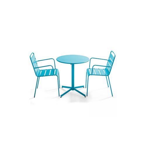 Oviala Business Ensemble table de jardin et 2 fauteuils métal bleu - Oviala