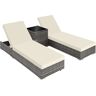 Tectake Bain de soleil duo 5 positions avec 2 sets de housses Gris 184x21x60cm