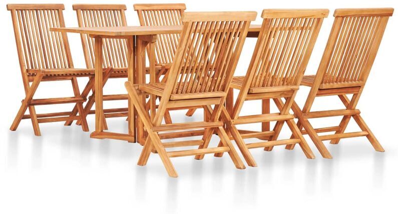 TRUE DEAL Mobilier à dîner d'extérieur pliable 7 pcs Bois solide de teck - True