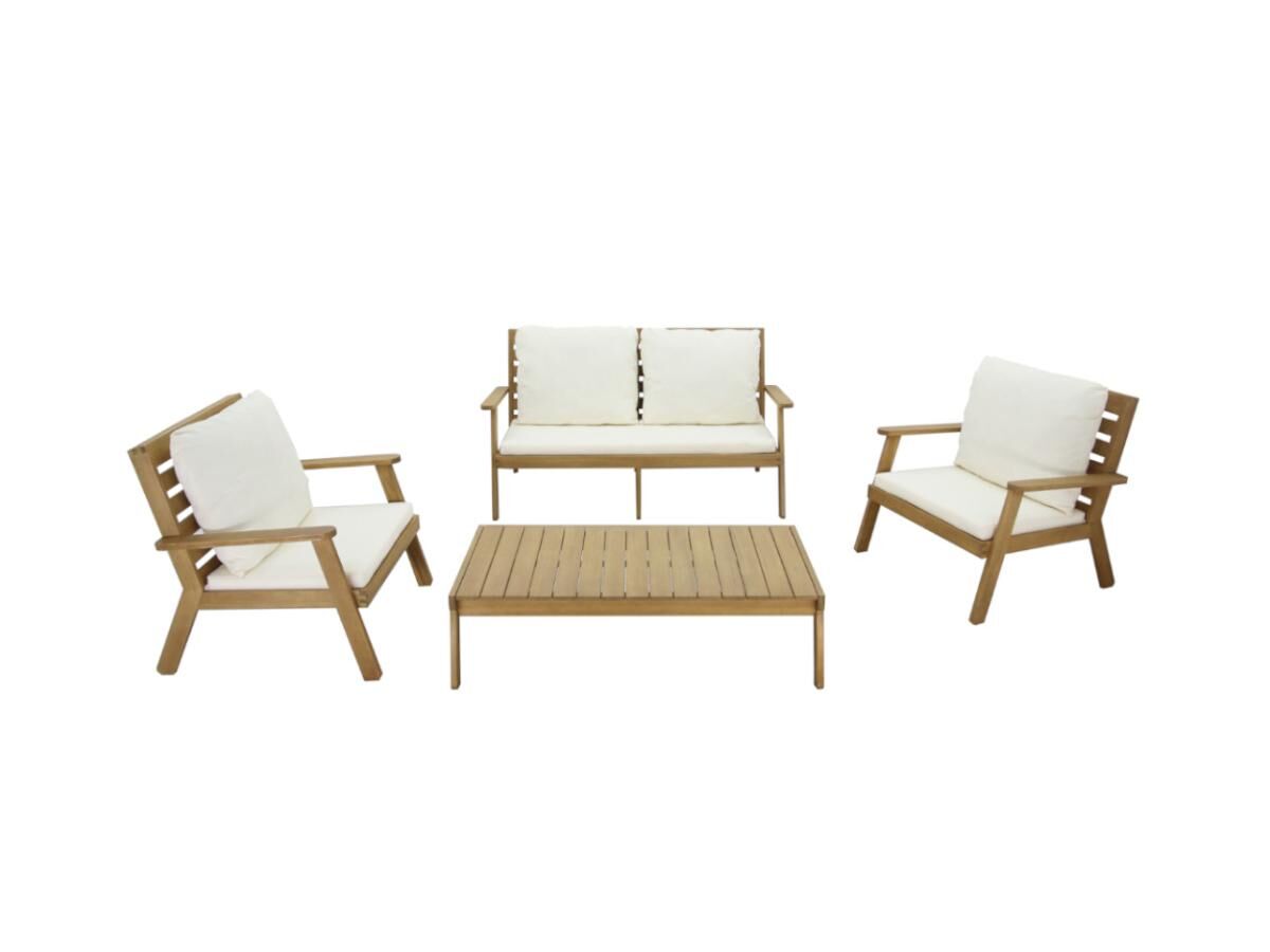 Vente-unique Salon de jardin SINTRA en acacia: un canapé 2 places, 2 fauteuils et une table basse