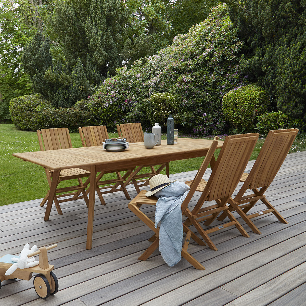 Cémonjardin Salon de jardin Bali en teck : table + 6 chaises