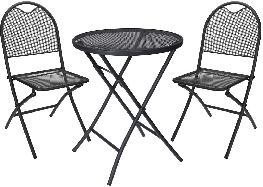 Cémonjardin Ensemble table de jardin ronde anthracite + 2 chaises