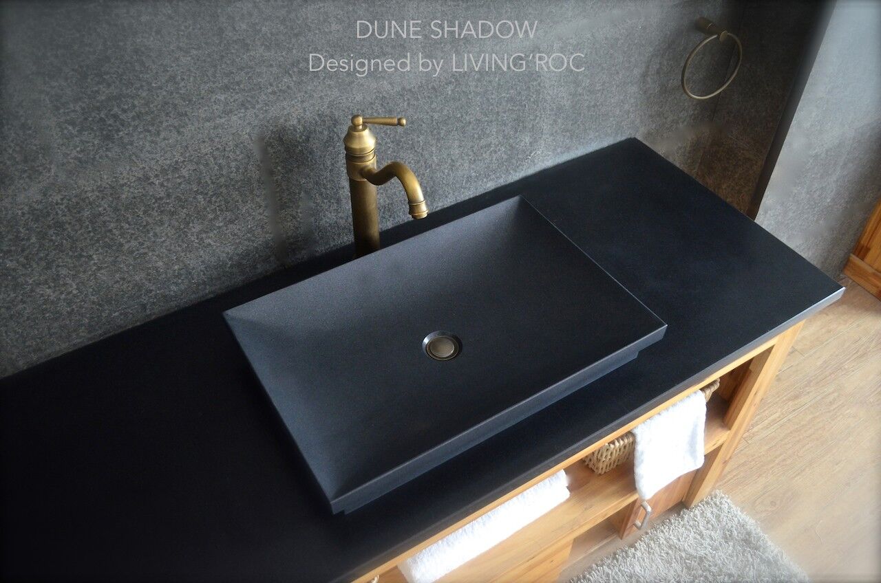 LivingRoc Vasque en pierre 60x40 granit noir vA©ritable DUNE SHADOW