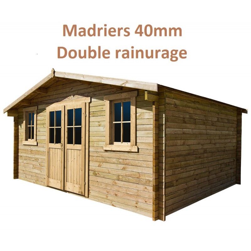 Abri de jardin 16m² PLUS en bois 40mm traité teinté marron Gardy Shelter