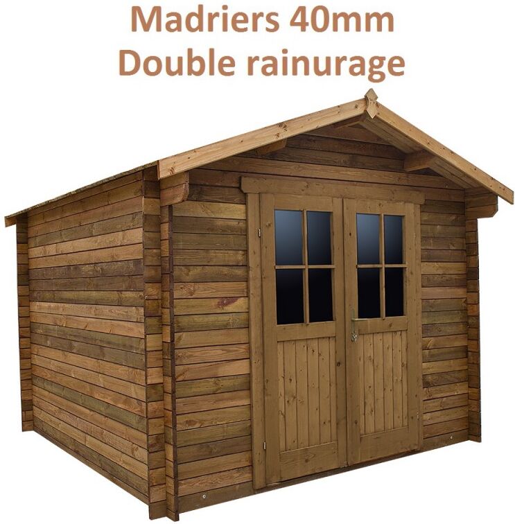 Abri de jardin 9m² PLUS en bois 40mm traité teinté marron Gardy Shelter