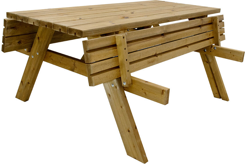 Ekju Table de pique-nique bois autoclave brun + bancs rabattables – Jelgava