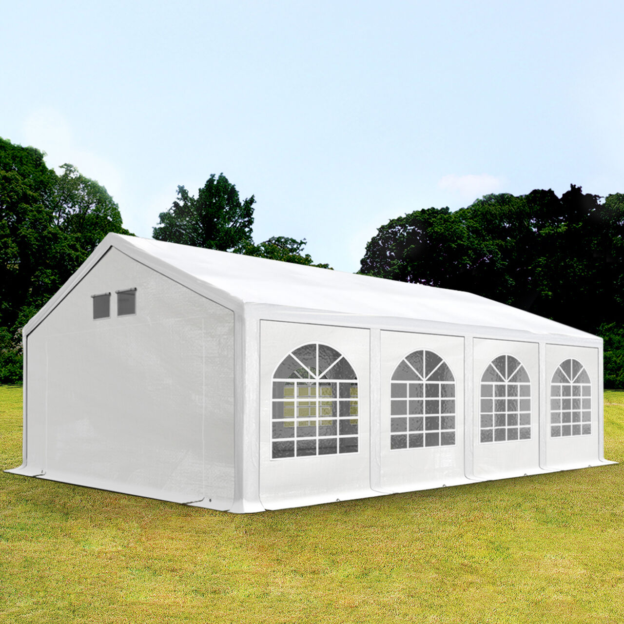 Intent24.fr Tente de réception 4x8m PE 300 g/m² blanc imperméable barnum, chapiteau