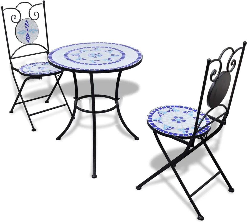 vidaXL 3 Piece Bistro Set Ceramic Tile Blue and White