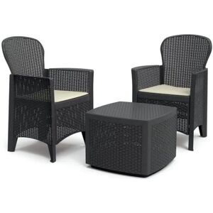 Ipae Progarden SET TREE TAVOLINO CON DUE POLTRONE CON CUSCINI EFFETTO RATTAN ANTRACITE TREC08AN