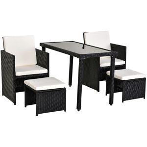 Outsunny Set Mobili da Giardino Rattan 5 Pezzi Tavolo 2 Sedie 2 Poggiapiedi con Cuscini Combinabili a Rettangolo, Nero 