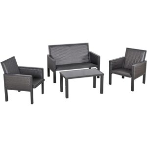 Outsunny Salotto da Giardino con Divano da Esterno e Tavolino, Mobili da Giardino in Rattan Sintetico, Set 4 Pz, Grigio