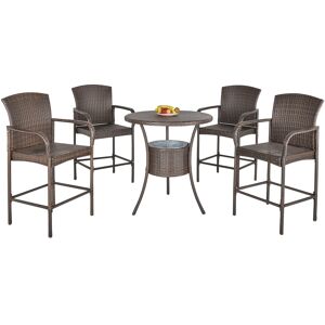 Outsunny Set 5 Pezzi Tavolino con 4 Sedie da Giardino Alte in Rattan Sintetico con Secchiello per Ghiaccio, Tavolino con Sedie da Esterno Marrone