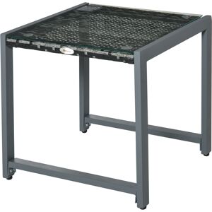 Outsunny Tavolino da Esterno con Struttura in Alluminio e PE Rattan e Piano in Vetro Grigio 50x50x50cm