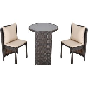 Outsunny Set Tavolino e Sedie da Giardino o da Esterno in Rattan, Set 3 Pz Tavolino e Sedie da Balcone, Marrone e Beige