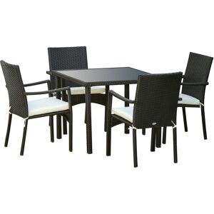 Outsunny Set 4 Sedie da Giardino e Tavolo con Ripiano in Vetro, Arredamento da Esterno in Rattan PE e Metallo, Nero