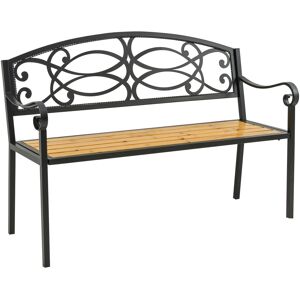 Outsunny Panchina da Giardino a 2 Posti in Metallo e Legno, Panca da Esterno Schienale con Braccioli, 127x52x88cm