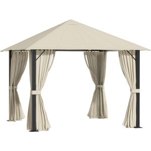 Outsunny Gazebo da Giardino in Alluminio e Acciaio Gazebo 3x3m con Zanzariera e 4 Tende in Poliestere, per Cortile e Terrazzo, Khaki