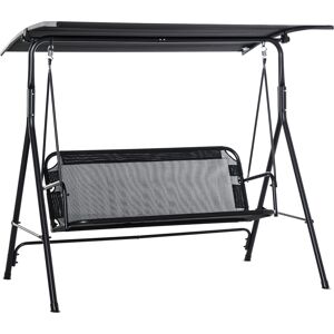 Outsunny Dondolo da Giardino Terrazza 3 Posti con Tettuccio Parasole Regolabile, Metallo e Texteline 172x110x155cm Nero